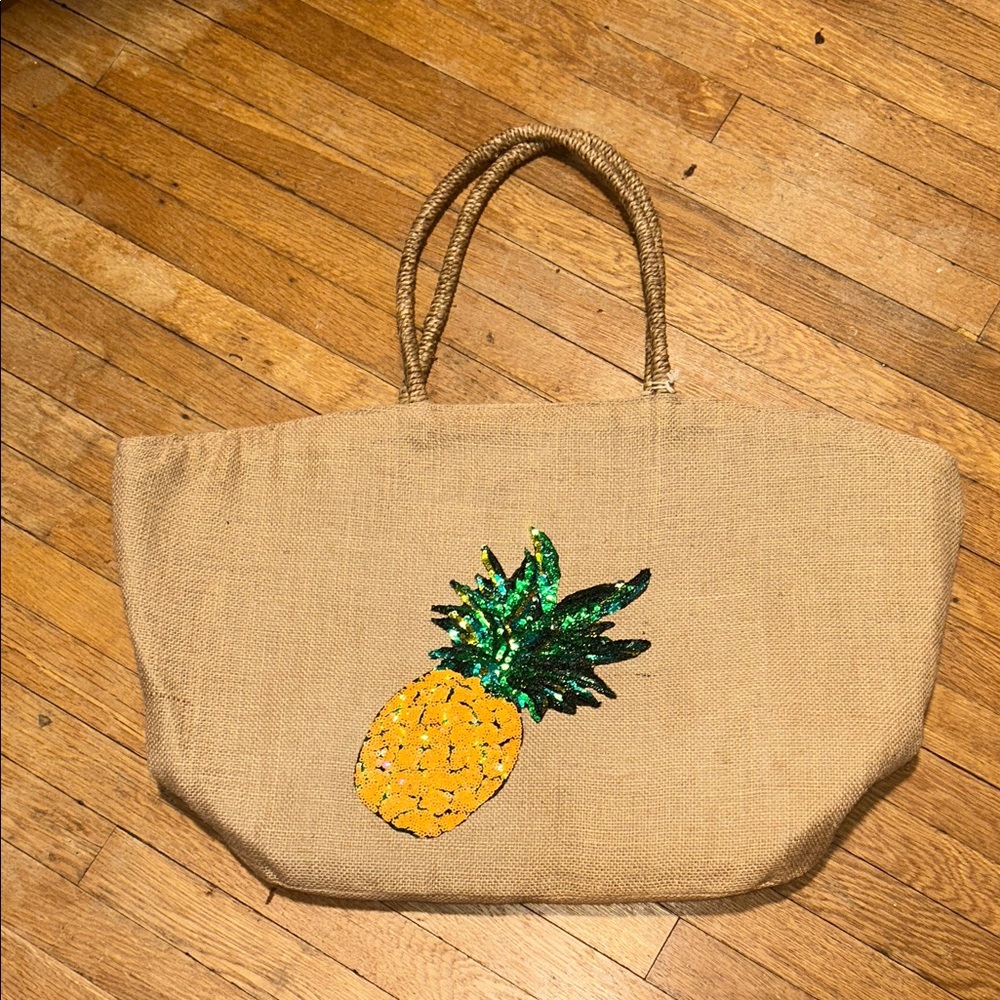 Tropical Tan Tote Bag with Pineapple Design
